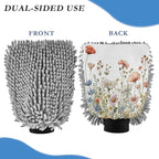 YETTASBIN Spring Wildflower 2PCS Car Wash Mitts, Ultra Absorbent Chenille Microfiber Car Washing Gloves, Scratch-Free Lint-Free Auto Cleaning Mitt, Machine Washable Elastic Cuff Car Wash Sponge