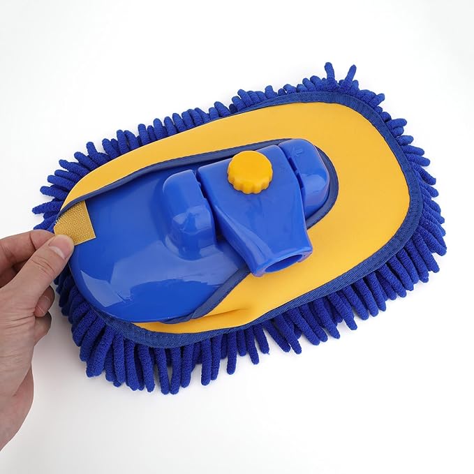 15° Curved Car Wash Brush with 43" Telescopic Handle – Microfiber Chenille Car Wash Mop for RV, SUV, Truck & Boat – Soft, Scratch-Free Extendable Cleaning Tool (Blue&Yellow, Mop Refill Cover)