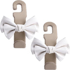 Car Purse Hook, Cute Bow Hooks for Headrest - Leather U-Shaped Purse Holder for Car, Flexible Seat Back Organizer & Durable Vehicle Accessories for Bags, Coats & More (Beige-2 Pack)