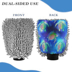 Qilmy Turtle Silhouette Pattern Microfiber Chenille Car Wash Sponge Scratch Free Car Wash Mitt Absorbent Mitt Sponge for Trucks SUVs Car Washing Home Cleaning, Medium