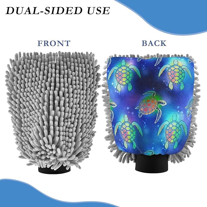Qilmy Turtle Silhouette Pattern Microfiber Chenille Car Wash Sponge Scratch Free Car Wash Mitt Absorbent Mitt Sponge for Trucks SUVs Car Washing Home Cleaning, Medium