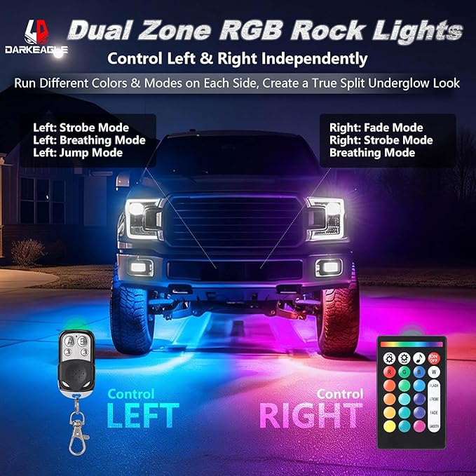 12Pods Full Angle RGB LED Rock Lights Kit for Trucks Pickup Jeep UTV ATV SXS Off-Road, 360Chip Waterproof Multicolor Underglow Light with APP/RF Remote, Pre Wired 12V Underbody Accent Light Dual Zone