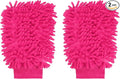 HARFINGTON 2pcs Premium Chenille Microfiber Car Wash Mitts 9.8" x 7.9" Scratch Free Wash Gloves Absorbent Double Sided Plush Cleaning Drying Mitts for Car Washing Home Rose Red