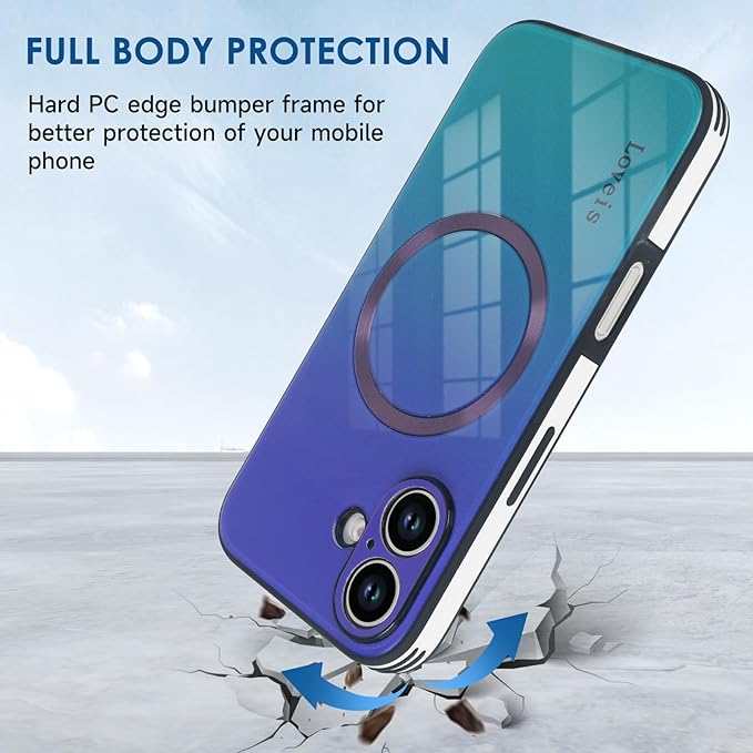 Guppy Compatible with iPhone 16 Case Magnetic, with Full Camera Lens Protector [Compatible with MagSafe] Scratch Resistant Gradient Glass Back Cover Phone Case-Purple