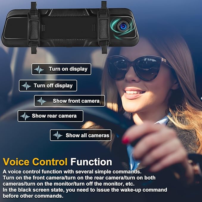 Mirror Dash Cam Front and Rear Camera with Apple Carplay/Android Auto 9.66 inch Mirror Backup Camera for Cars&Trucks Driving Recorder Voice Control 24-Hour Parking Monitoring Waterproof Night Vision