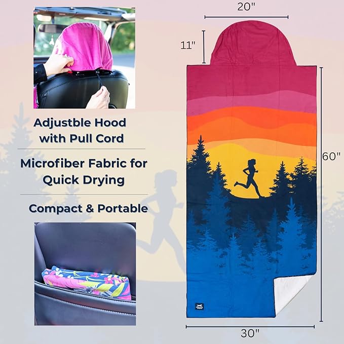 Gone For a Run Car Seat Towel Cover – Hooded Moisture-Wicking Microfiber Seat Protector – 30" x 60" – for Runners and Outdoor Enthusiasts – Happy Hour