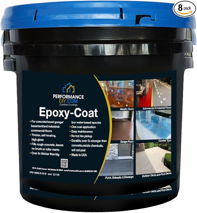 PerformanceDIY Good Full Kit Epoxy Floor Coating- Gray Base with Blue Blend 1/4" Flakes-Light Flake Coverage,Covers 500 sq. ft.-for Garage,Basement, Patio,Commercial Floors,Concrete-Non-Toxic