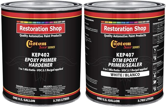 Custom Shop - White Epoxy Primer/Sealer 2.1 VOC (2-Gallon Kit) Anti-Corrosive DTM High-Performance Primer for Automotive and Industrial Use - Kit= 1 Gal. Epoxy + 1 Gal. Hardener (1-1 Mix)