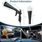 Detailing Car Cleaning Gun Interior Dryer Air Blow Gun, High Pressure Blower Gun with 5 Pcs Brushes for Auto Carpet Seats Dashboard Console Cleaning