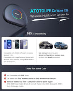 CB6C AI Box CarPlay, Wireless CarPlay/AndroidAuto Adapter with YouTube, Car Video Box with AI Assistant, GPS Navigation, Android 13, 4G LTE, Expandable to 256GB, Watch Videos in Your Car