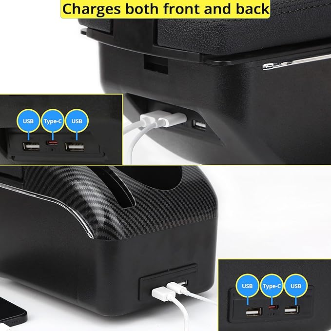 AULPHIKE Compatible with Nissan Versa Armrest 2020-2024 Car Center Console Organizer Armrests Double Door Storage with USB Ports（Black Style）