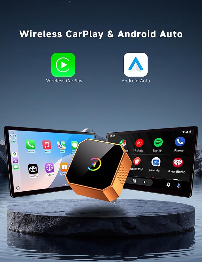 2026 Upgraded Wireless CarPlay Adapter for iPhone＆Android, Car Play Mini Wired to Wireless Adapter for CarPlay ＆Android Auto 2 in 1 Plug and Play Stable Connection & No Latency for iPhone iOS 10+