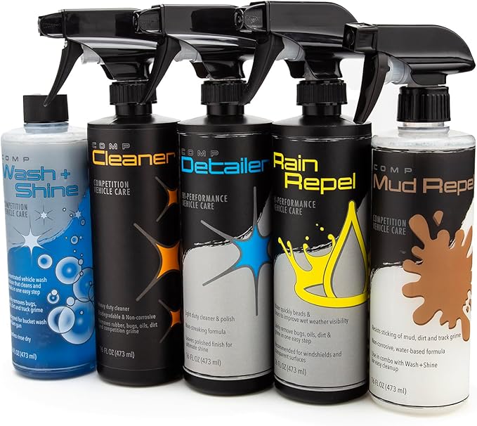 Molecule Vehicle Care Kit | Premium Vehicle Care | Competition Wash+Shine, Competition Cleaner & Detailer, Mud Repel, Rain Repel, Bottle Caddie & Microfiber Towel | 16 Ounce Kit
