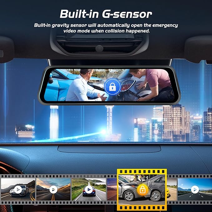 9.66 Inch Rear View Mirror Camera - 4K Mirror Dash Cam Front and Rear with 1080P Rear Camera - Full Touch Screen Mirror Camera for Car with WiFi&APP Control Parking Monitor Night Vision + 64GB Card