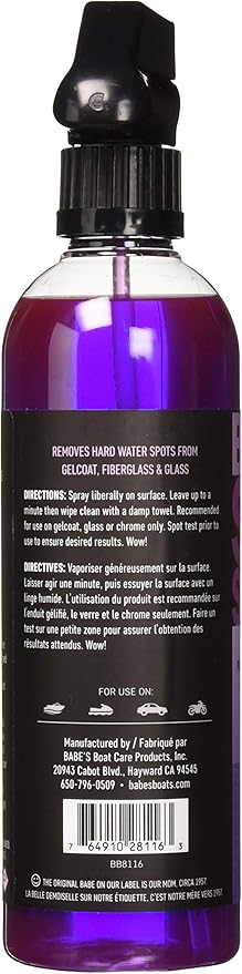Babe’s Spot Solver – Hard Water Spot Remover for Boats – Safe for Gelcoat, Glass & Chrome – Non-Abrasive Marine-Grade Cleaning Solution - 1 Pint/Spray