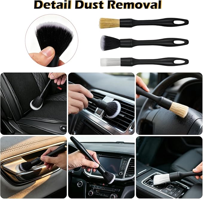 Car Duster Exterior Scratch Free,Microfiber Car Duster with Extendable Handle, with 3PCS Detailing Brush, Exterior Interior Multipurpose for SUV,Truck,RV