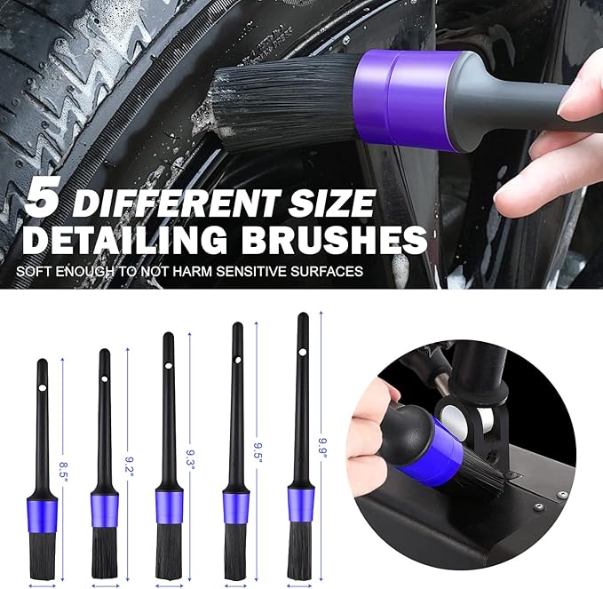 DNA Motoring Car Detailing Brush Cleaning Tools Set with Carry Bag for Auto Interior & Exterior Wheel Dashboard Vent, TOOLS-00279