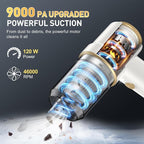 KMM Handheld Car Vacuum Cleaner, 9000PA Vacuum Cleaner & Air Duster, 120W High Power Vacuum Portable Cordless, Hand Held Vacuum Rechargeable with Multi-Nozzles & LED Light for Home, Car, Office