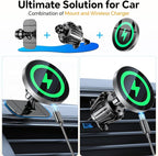 Coolpow for Magsafe Car Mount Charger【100% Stable】 15W Magsafe Car Charger Magnetic Phone Holders for Your Car Accessories for Women Men car Phone Holder Wireless Car Charger for iPhone (Gray)