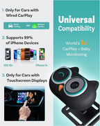 OTTOCAST Cabin Care Adapter 2026,2-in-1 Baby Car Camera & Wireless CarPlay Adapter-No Extra Screen Needed,1080P Car Baby Monitor for No-Glow Night Vision,150°Wide Angle,Plug&Play(No Android Support)