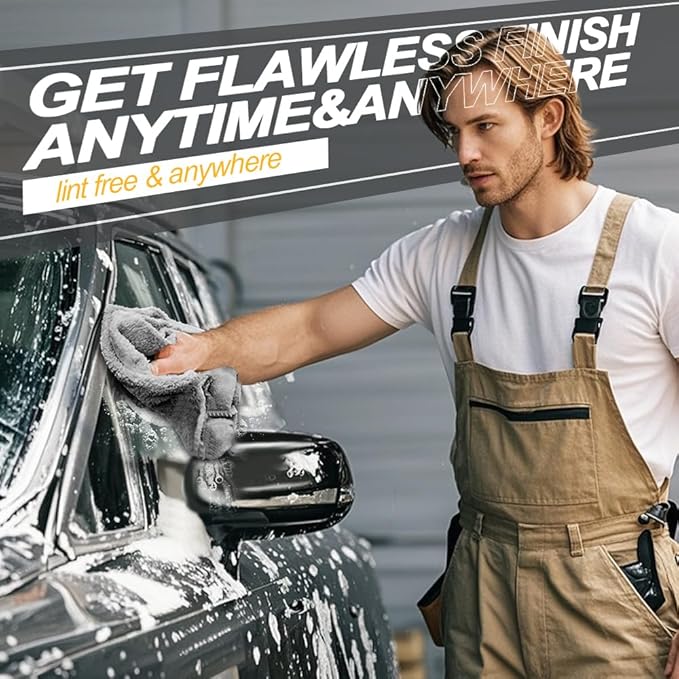Microfiber Car Wash Cleaning Towels, 450gsm Ultra-Thick Highly Absorbent Lint-Free Detailing Cloths, Scratch Free Reusable Rags for Car Interior & Exterior - Coral Fleece, Grey, 12 Packs