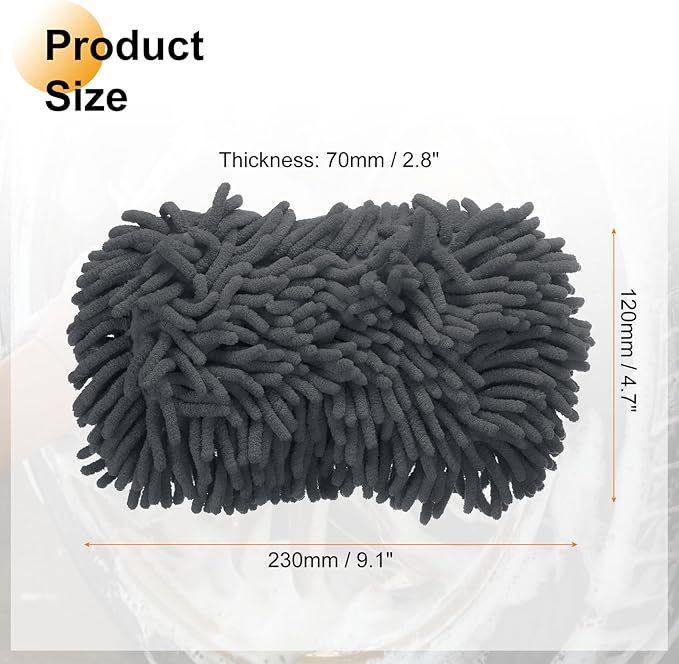 HARFINGTON Car Wash Sponge 9.1" x 4.7" Chenille Microfiber Mitt Scratch-Free Absorbent Scour Scrubber Cleaning Sponge for Washing Detailing on Cars, Trucks, SUV, Boats, RVs, Gray
