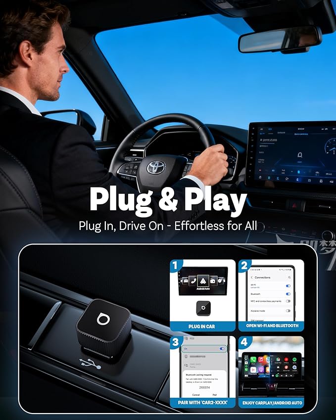 OTTOCAST Mini Slim, 2026 Upgrade 2in1 Wireless CarPlay & Android Auto Adapter, Plug & Play, WLAN Dual-Band 2.4G+5G, Auto Reconnect, Compatible with After 2016 Cars with Wired CarPlay/AA (USB Type-C)