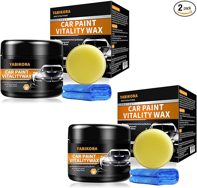 Car Wax Polish, Carnauba Wax Restores Shine High Hydrophobicity & Antioxidant, Long-Lasting Protection Gentle Formula For Cars, Rvs, Trucks, Motorcycles - Includes Sponge & Towel - 3.53oz, 2 Set