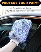 Microfiber Car Wash Mitts, 2Pack Premium Scratch-Free Car Wash Gloves with Thick Elastic Cuff for Auto Detailing, Cars, Trucks, SUVs, Boats (Blue & Red)