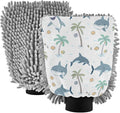 Qilmy Shark Pattern Microfiber Chenille Car Wash Sponge Scratch Free Car Wash Mitt Absorbent Mitt Sponge for Trucks SUVs Car Washing Home Cleaning, Medium