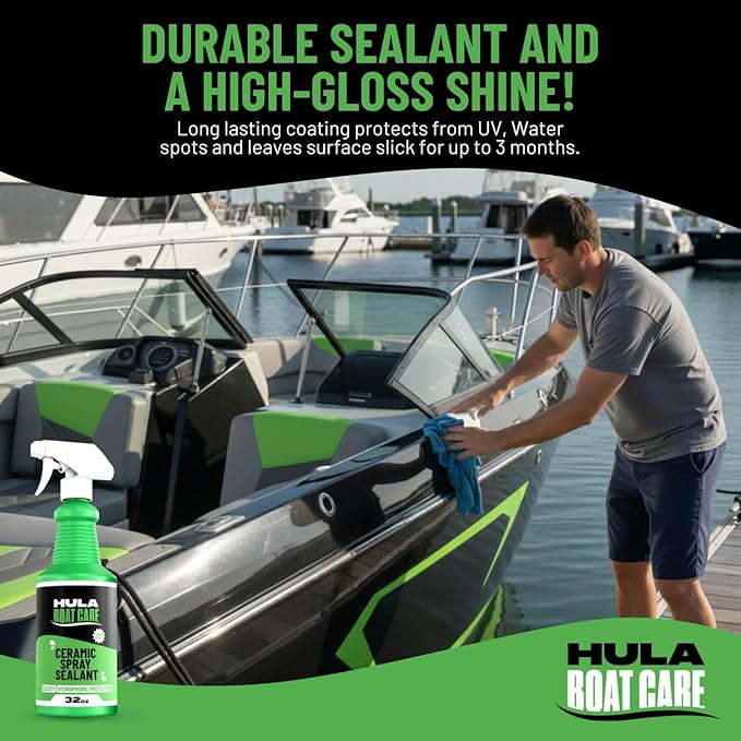 Hula Ceramic Spray Coating – High-Gloss SiO2 Shield & Detailer – Cherry Blast Scent – Hydrophobic Water Repellent for Gel Coat, Paint, Glass, & Chrome – 32oz