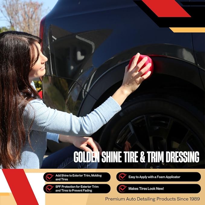 GOLDEN SHINE Tire & Trim Gel Dressing, 16 Ounce Bottle Shines and Protects Tires, Rubber and Exterior Trim, 16016