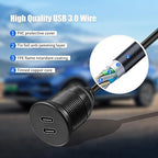 Dual Port USB A 3.0 Male to USB C 3.0 Female Extension Cable,Flush Mount Waterproof Panel Cable for Car,Truck,Boat,Motorcycle Dashboard 3.3ft