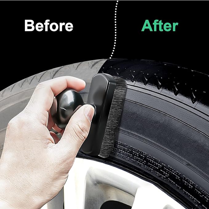 UNIMEIX Tire Shine Applicator Brush Kit Large Vegan Tire Shine Brush with Storage Stand for Vehicles Tire Shine Polish Wax and Car Interior Cleaning