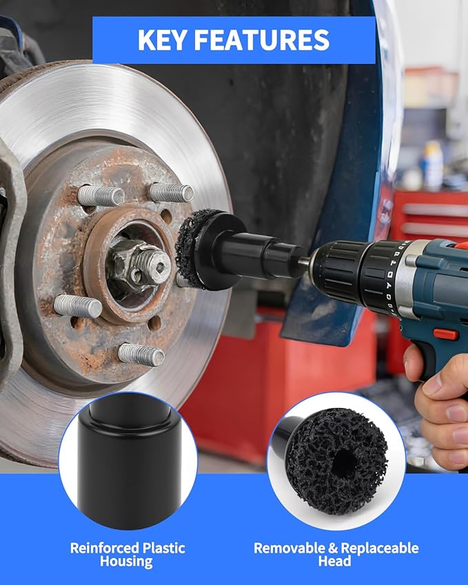 Brake Cleaner & Wheel Hub Cleaning Tool Kit, 5 Grinding Heads for Rust Removal, Fits Drill - Car Truck SUV Maintenance