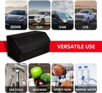 1Pack Leather Trunk Organizer for SUV & Sedans - Extra Large Foldable Car Storage Box with Lid, Adjustable Removable Dividers and Carry Handle, Collapsible Auto Cargo Organizer Black (1)