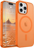 SUPFINE Magnetic for iPhone 15 Pro Case with Screen Protector (Compatible with MagSafe) (Military Grade Drop Protection) Translucent Matte Shockproof Phone Cover,Starry Orange