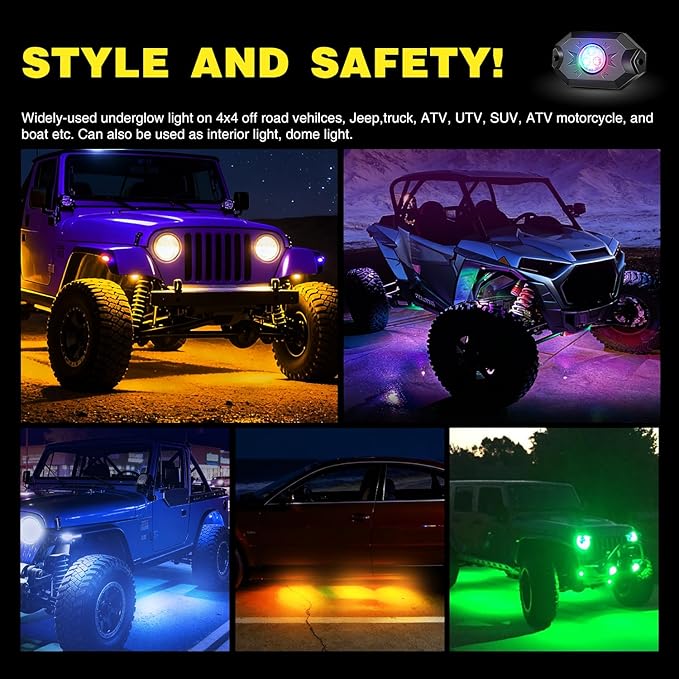 Nilight RGB LED Rock Lights Kit 10 Pods Underglow Multicolor Neon Pod with Remote & Bluetooth App Control DIY Flashing Music Mode Wheel Well Light for Truck ATV UTV RZR SUV