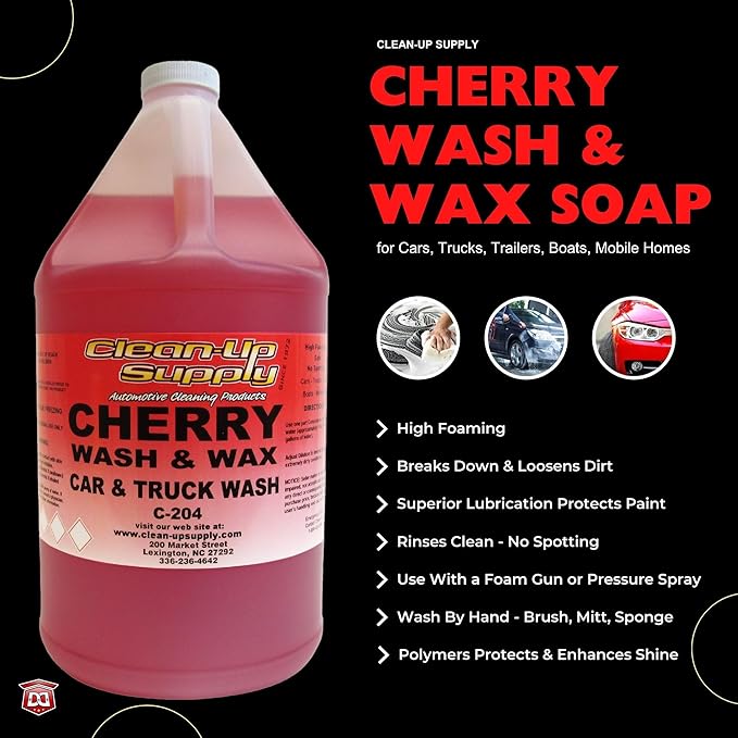 Professional Cherry Soap Wash & Wax High Foam Car Wash Shampoo, pH Balanced, Spot Free Easy Rinse