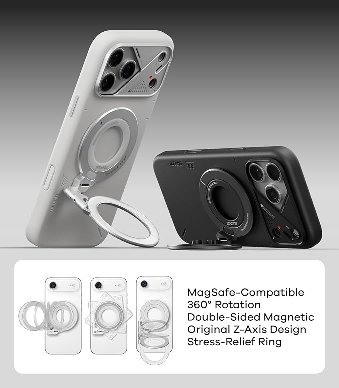 Aulumu G09 Magnetic Ring Grip | Omnidirectional Rotation | MagSafe Compatible | Aluminium Alloy Construction | Stable Dual-Sided Magnetic Attachment | Includes Handle Ring Phone Stand- Black