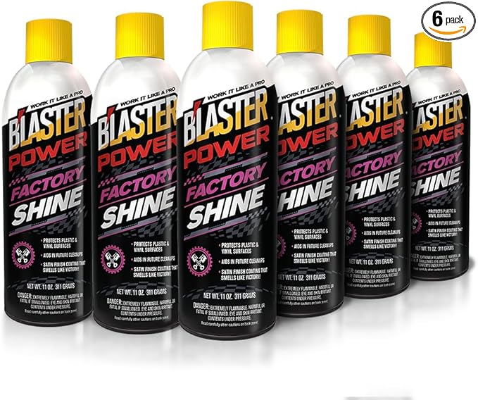 B’laster Plastic Restorer for Cars – Power Factory Shine Spray – Car Detailing Supplies That Restore and Protect Interior Plastics and Vinyl with Satin Finish and UV Protection – 11oz (Case of 6)