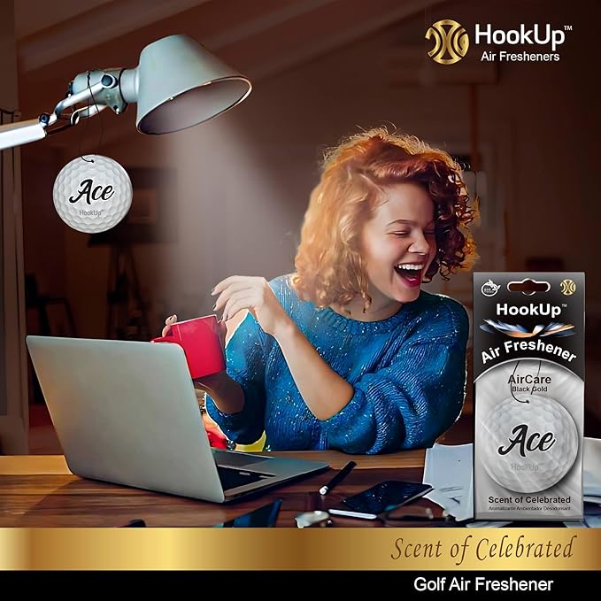 Golf Car Air Freshener by HookUp - 10 Pack - Black Gold Scent (Extra Strong) | Unique Golf Gift for Players, Coach, Fans | Hanging Car Accessory with Long Lasting Fresheners Smell