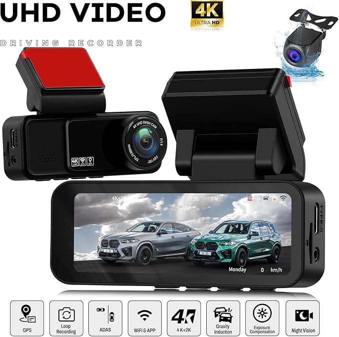4K+2K Mirror Dash Cam 3.16 Inch Front & Rear HD Backup Camera Detection ADAS＆BSD＆LCA with Color Night Vision, IPS Touch Screen, Reserve Assist, Loop Recording, G-Sensor, Wide Angle Fit for All Cars