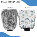 Qilmy Shark Pattern Microfiber Chenille Car Wash Sponge Scratch Free Car Wash Mitt Absorbent Mitt Sponge for Trucks SUVs Car Washing Home Cleaning, Medium