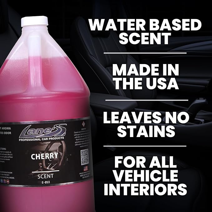 LANE’S Premium Car Air Freshener "Cherry" - 128oz Water-Based, Long-Lasting Auto Scent Spray - Food, Pet, Odor Smell Deodorizer for Cars, Trucks, SUVs' Interior Leather, Carpet, Upholstery