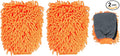 HARFINGTON 2pcs Chenille Microfiber Car Wash Mitts 9.8" x 7.9" Scratch Free Wash Gloves Absorbent Double Sided Plush Cleaning Drying Mitts for Car Washing Home Clean, Orange