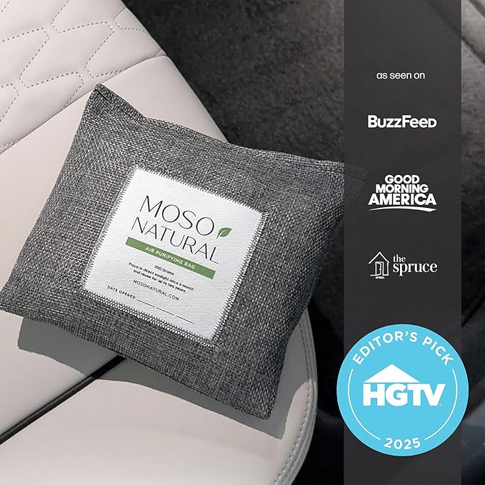 Moso Natural Scent-Free Odor Elimination Clean Car Set (1) Scent-Free Car Air Freshener Spray & (1) Moso Bamboo Charcoal Air Purifying Bag
