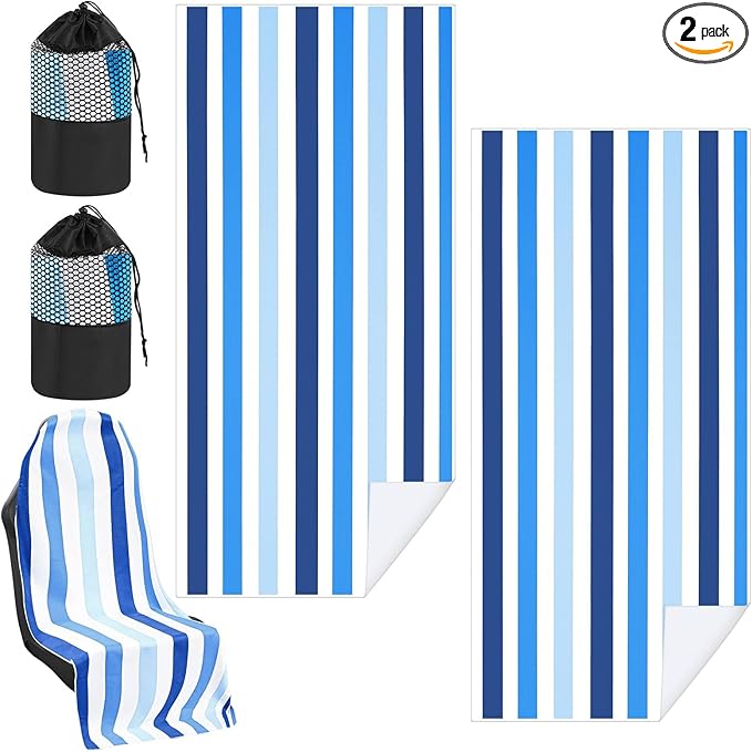 Hahafelt 2 Pack Car Seat Towel Covers with Storage Bag, 63 x 32 Inch Universal Non Slip Waterproof Sweat Protector for Car Truck, Gym Swimming Running, Machine Washable (Blue Vertical Stripes)
