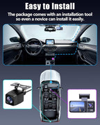 1080P Dash Camera for Car,3 Channel Dash Cam Front and Rear Inside G-Sensor, 3.16” IPS Screen, 24Hr Parking, 170°Wide Angle, Loop Recording, IR Night Vision (Dark Black)