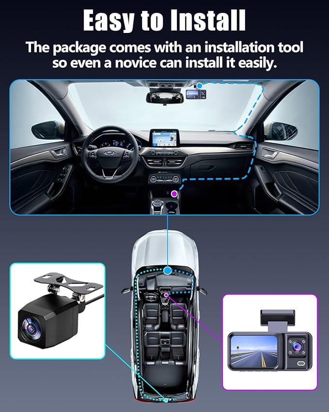 1080P Dash Camera for Car,Dash Cam Front and Inside with G-Sensor,3.16” IPS Screen,24Hr Parking,170°Wide Angle,Loop Recording,IR Night Vision (Black)